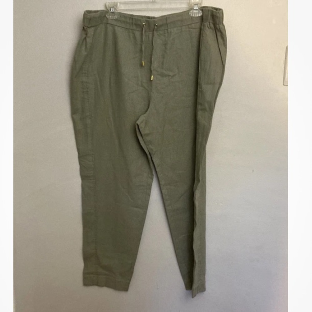 8-2 Ellen Tracy green Pull on Pants Linen blend XL